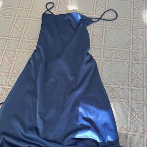 Elegant Navy Blue Satin Maxi Dress